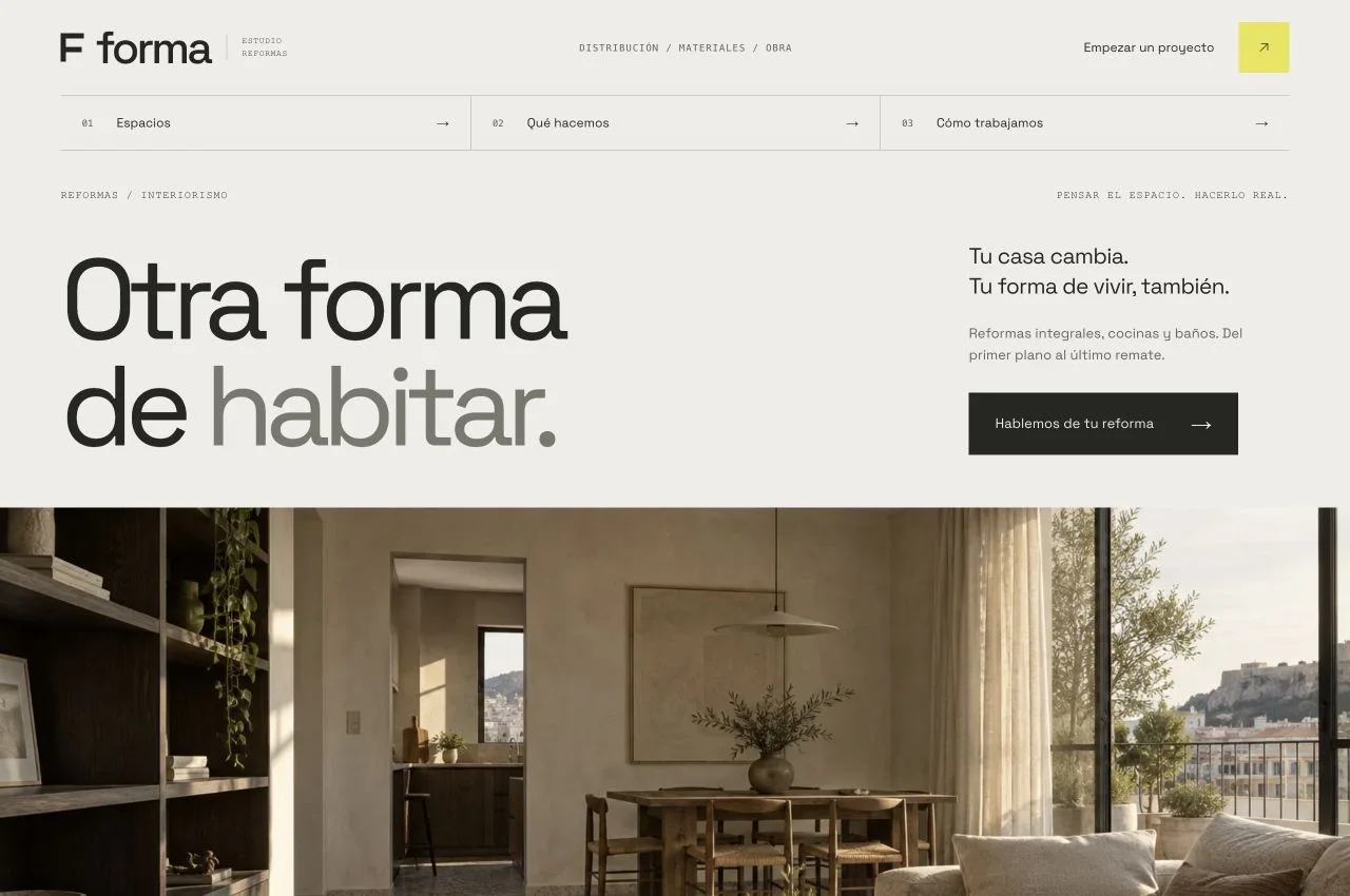 Forma Estudio: tipografía arquitectónica, fotografía de interiores y una propuesta clara de reformas.